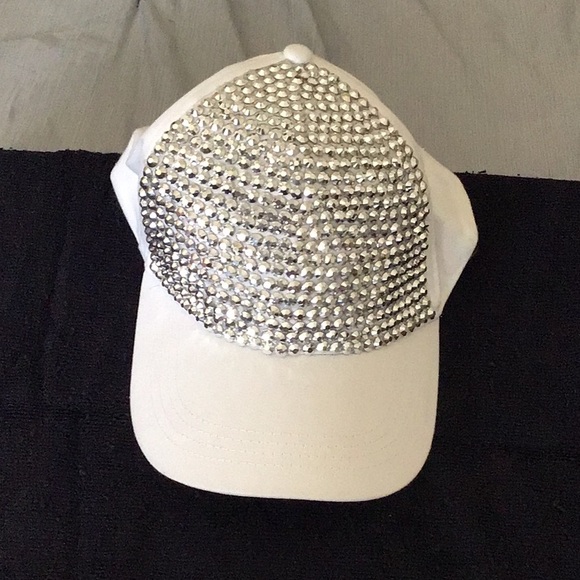 Mudd Accessories - MUDD white rhinestone encrusted baseball cap.. L/XL